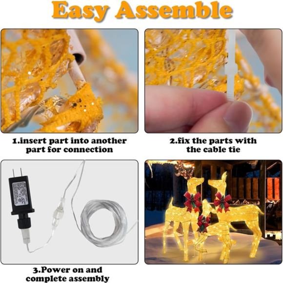 Set of 3 Lighted Christmas Deer Decor with 275 LED, Large Light Up Gold Reindeer - Picture 5 of 6